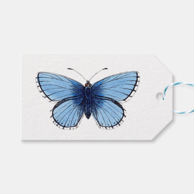 Étiquettes-cadeau Balises cadeaux - Papillon bleu (Devant (Horizontal))