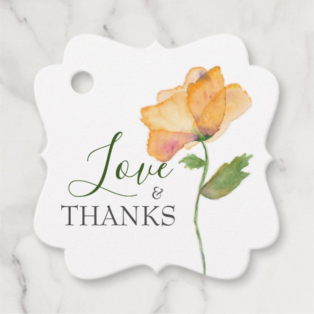 Étiquettes Cadeau Balises cadeaux Peint Orange Aquarelle Fleurs (Devant)