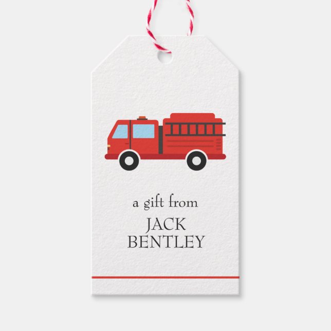 Étiquettes-cadeau Balises cadeaux personnalisées pour camion-feu (Devant)