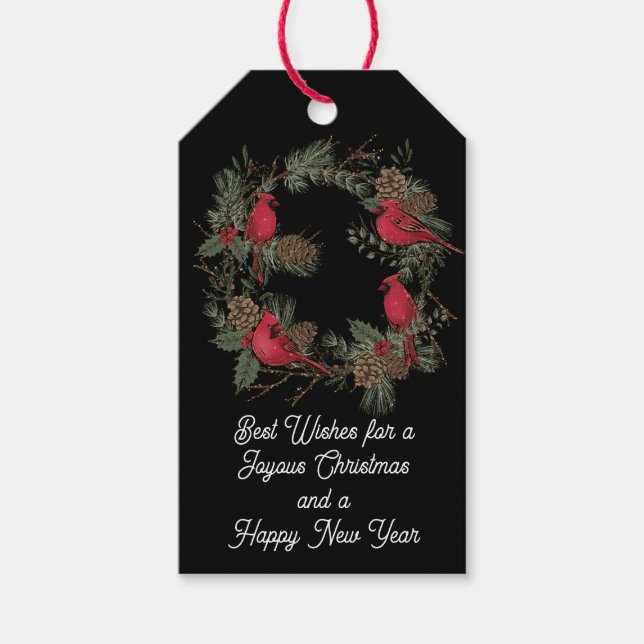 Étiquettes-cadeau Balises cadeaux Red Christmas Cardinal et Wreath (Devant)