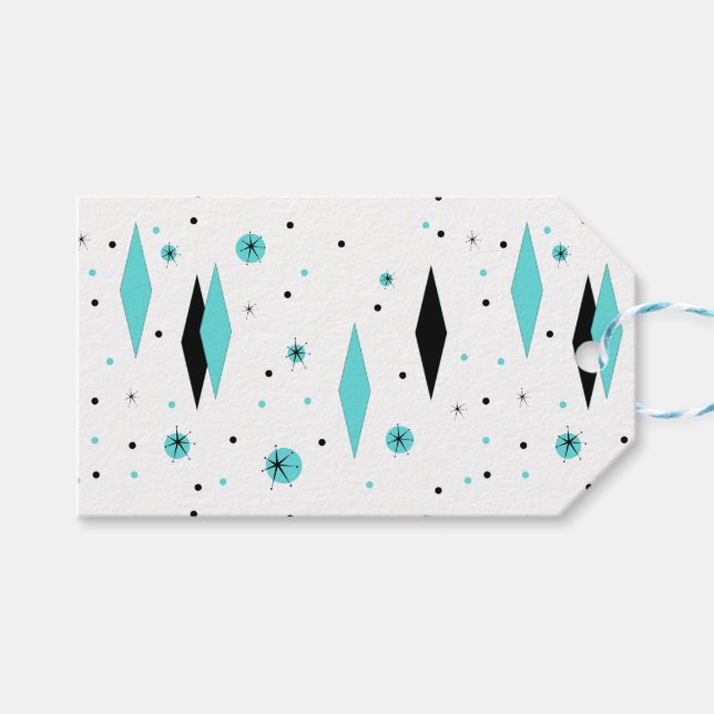 Étiquettes-cadeau Balises cadeaux Retro Turquoise Diamonds & Starbur (Devant (Horizontal))