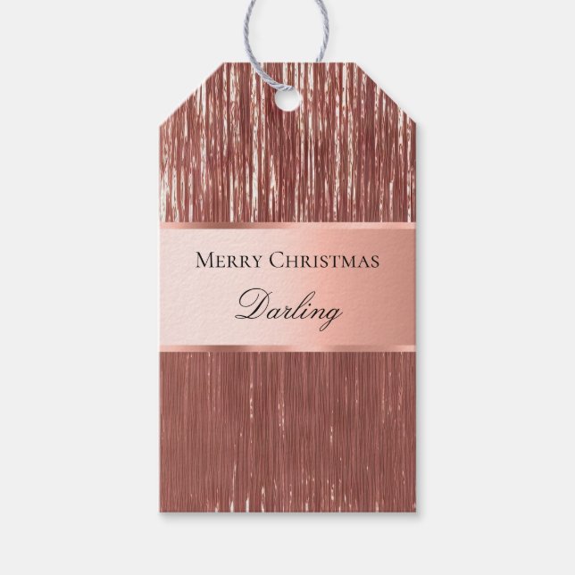 Étiquettes-cadeau Balises cadeaux rose Gold White Glam Tinsel Stripe (Devant)