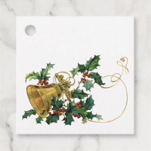 Étiquettes Cadeau Balises cadeaux vintage Gold Bell et Holly Christm