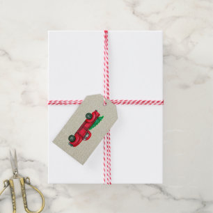 Étiquettes-cadeau Balises cadeaux vintage Red Truck Christmas Tree