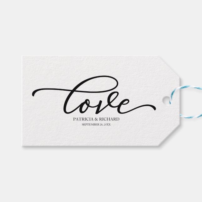 Étiquettes-cadeau Balises Chic Black Script Love Favour (Devant (Horizontal))
