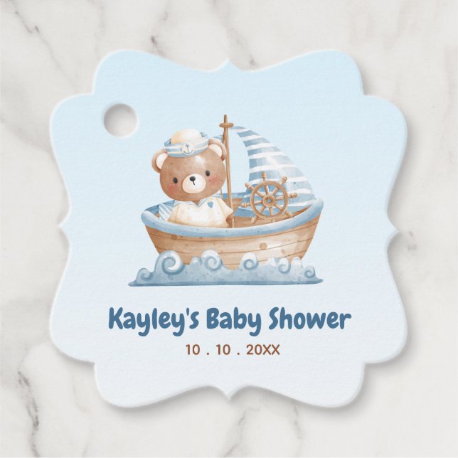 Étiquettes Cadeau Balises de Faveur de l'ours nautique - Baby shower (Devant)