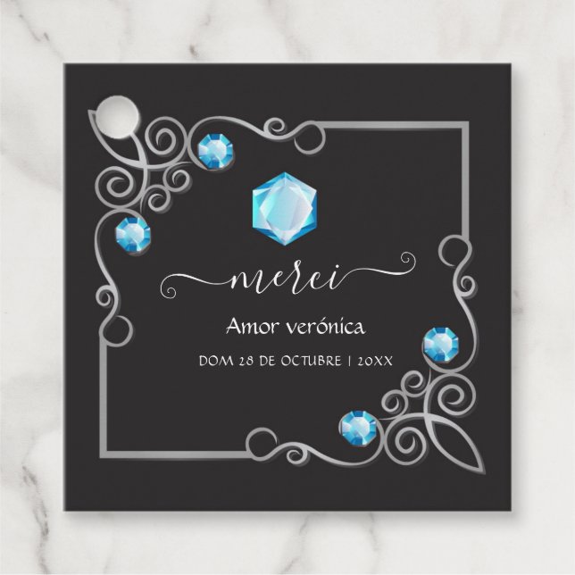 Étiquettes Cadeau Balises de faveur de mariage diamant (Devant)