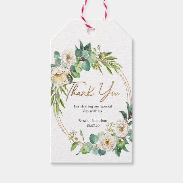 Étiquettes-cadeau Balises de Merci à fleurs blanches et à Mariages d (Devant)
