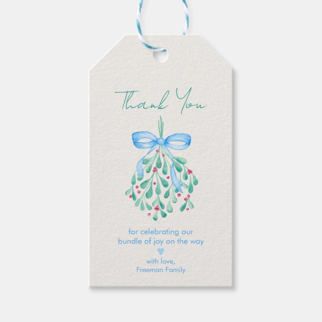 Étiquettes-cadeau Balises de Merci Baby shower Mistletoe bleu (Devant)