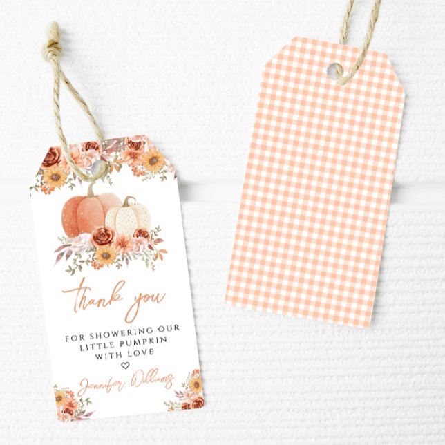 Étiquettes-cadeau Balises de Merci de Baby shower Floral Citrouille (Créateur téléchargé)