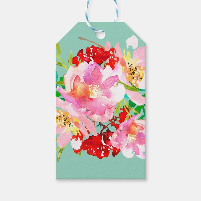 Étiquettes-cadeau Balises de Merci floral de couleur vive (Devant)