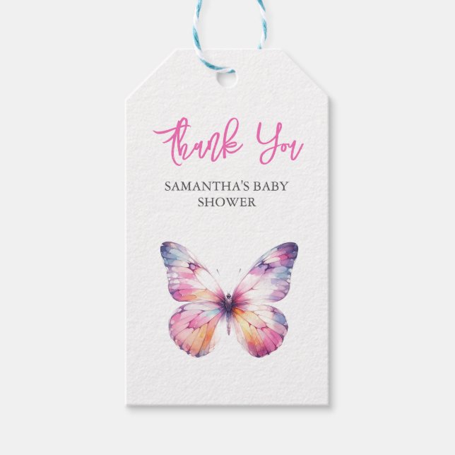 Étiquettes-cadeau Balises de papillon aquarelle personnalisées (Devant)