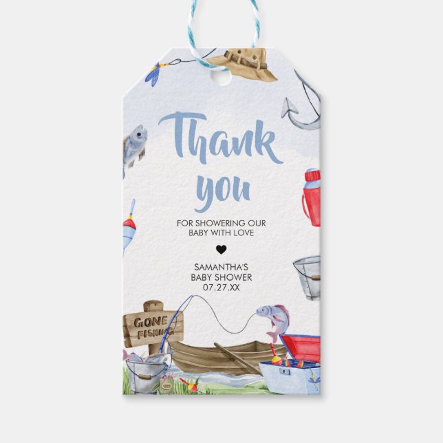 Étiquettes-cadeau Balises de préférence Baby shower de pêche (Devant)