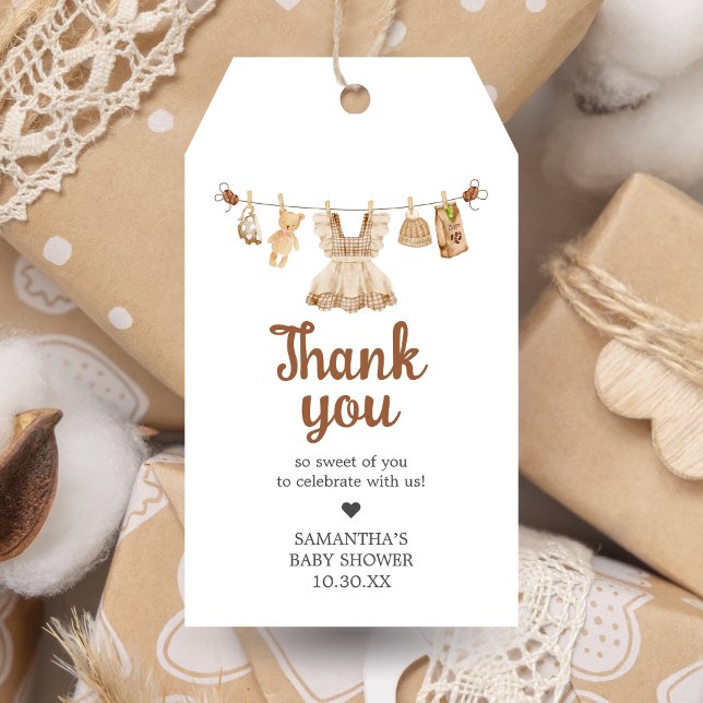 Étiquettes-cadeau Balises de préférence pour le Baby shower de café  (Coffee Little Bean Clothesline Baby Shower Favor Tags)