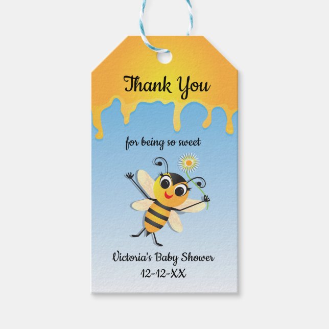 Étiquettes-cadeau Balises Faveur Baby shower abeille (Devant)