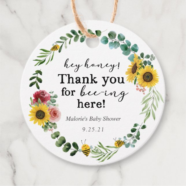 Étiquettes Cadeau Balises Faveur Baby shower abeille (Devant)