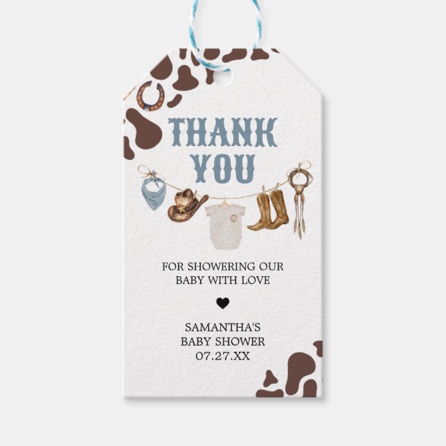 Étiquettes-cadeau Balises Faveur Baby shower Cowboy (Devant)