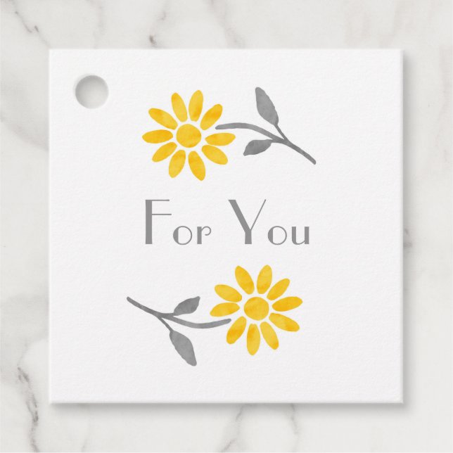 Étiquettes Cadeau Balises Favoris de marguerite jaune et gris (Devant)