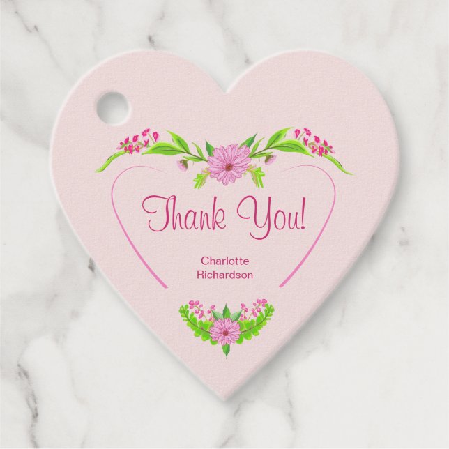 Étiquettes Cadeau Balises Favoris rose et vert nostalgique (Devant)