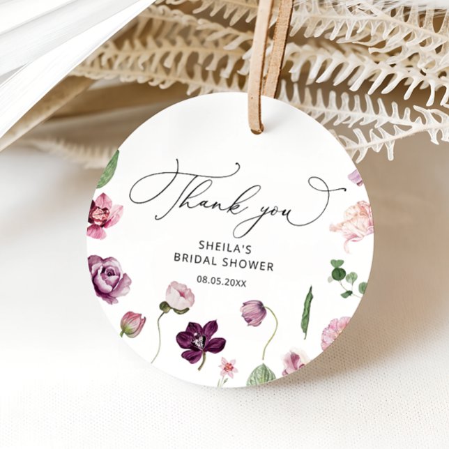 Étiquettes Cadeau Balises Favoriser la Fête des mariées Florale Viol (Créateur téléchargé)