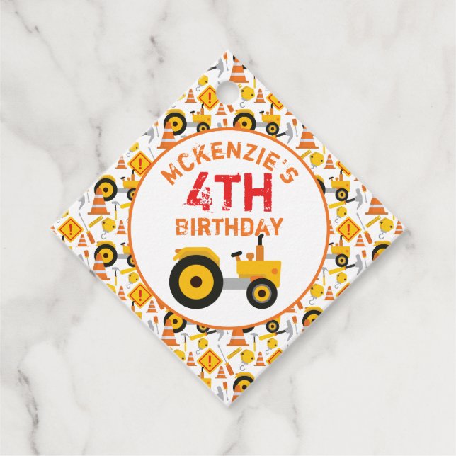 Étiquettes Cadeau Balises Fête d'anniversaire de construction White  (Devant)