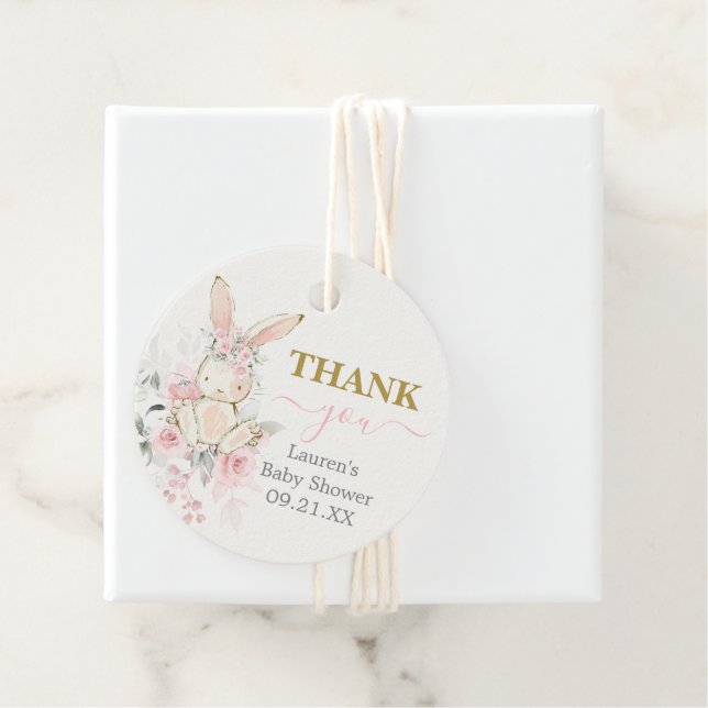 Étiquettes Cadeau Balises Fille Baby shower Bunny Favoriser (En situation)