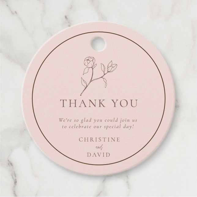 Étiquettes Cadeau Balises Fleur Favorite de Mariage Rose simple de B (Devant)