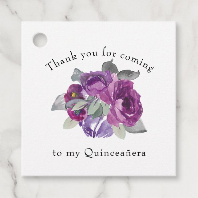 Étiquettes Cadeau Balises Fleur Merci Violet Favoriser (Devant)