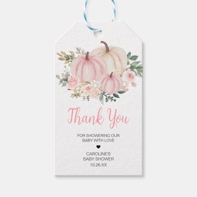 Étiquettes-cadeau Balises Fleurs de Chute Rose Citrouille Favoriser (Devant)