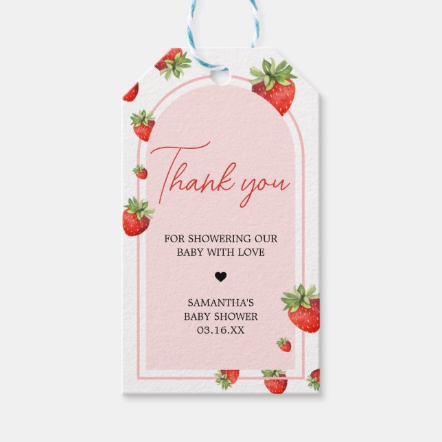 Étiquettes-cadeau Balises Fraise Rouge Baby shower Favoriser (Devant)