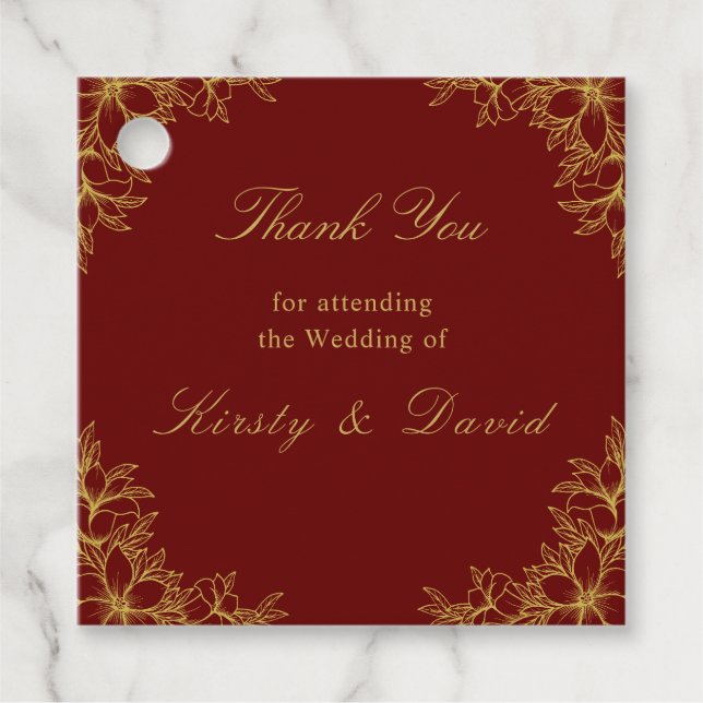 Étiquettes Cadeau Balises Gold Ornate Floral Wedding Favor (Devant)