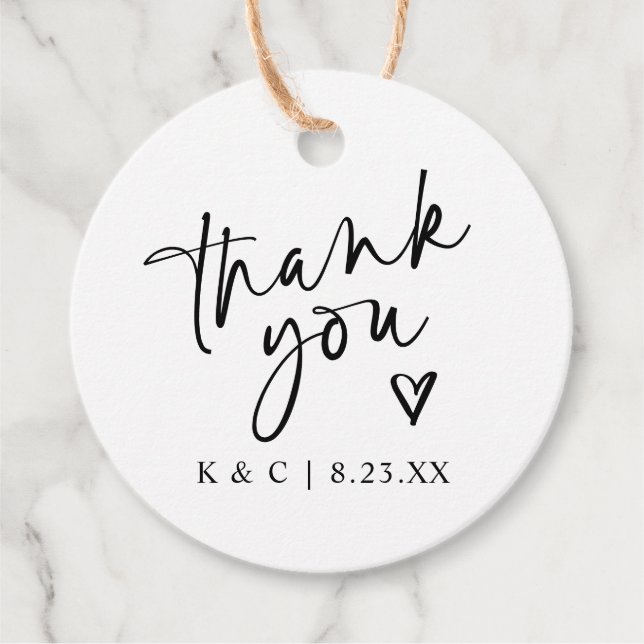 Étiquettes Cadeau Balises Merci pour Faveurs Mariages Coeur Moderne (Devant)