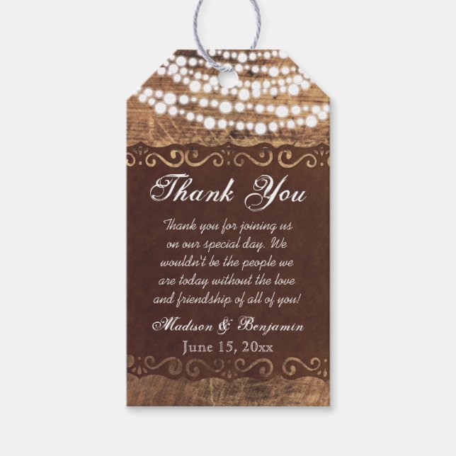 Étiquettes-cadeau Balises Rustic Lights Mariage Merci Favoriser (Devant)