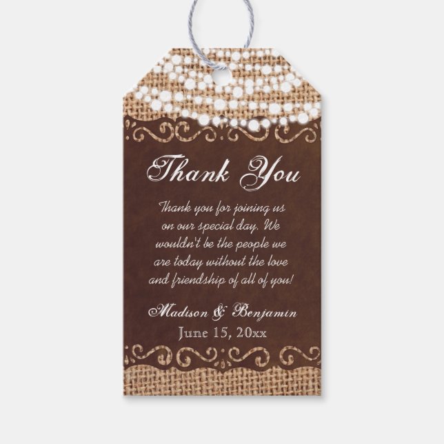 Étiquettes-cadeau Balises Rustic Lights Mariage Merci Favoriser (Devant)