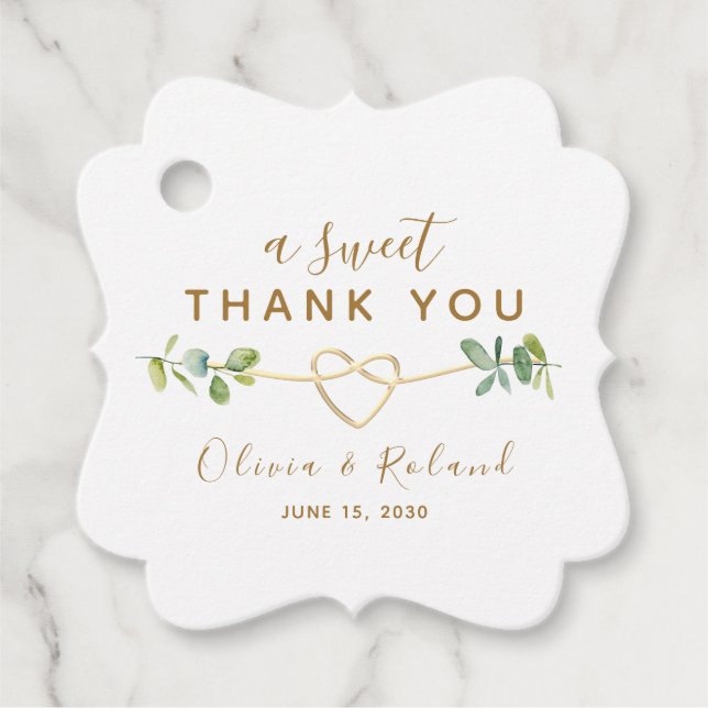 Étiquettes Cadeau Balises Un Merci doux Gold Wedding Favor (Devant)