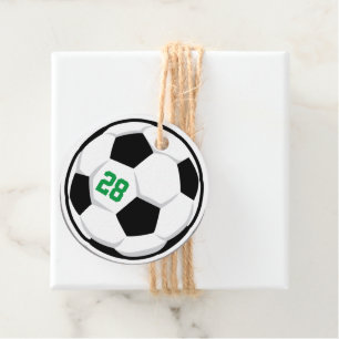 Étiquettes Cadeau Balle de football blanc noir vert équipe nombre Sp