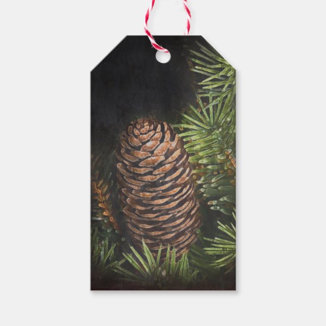 Étiquettes-cadeau Balle de vacances dessinée Pinecone et aiguilles d (Devant)
