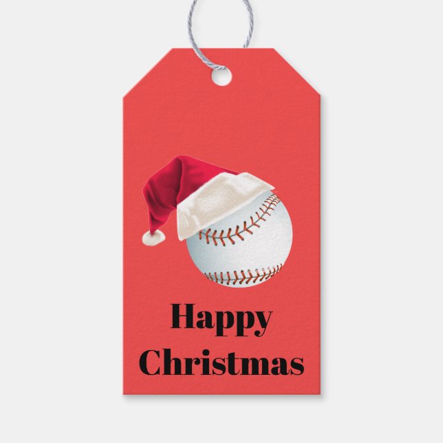 Étiquettes-cadeau Baller Christmas Baseball Père Noël Sports (Devant)