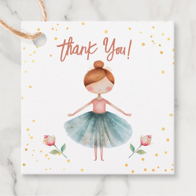 Étiquettes Cadeau Ballerina Ballet Red Hair Girl Anniversaire (Devant)