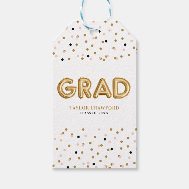 Étiquettes-cadeau Ballon à huile d'or | Confetti Dots Graduation (Devant)