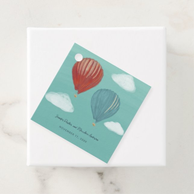 Étiquettes Cadeau Ballons à air chaud peint Mariage personnalisé (En situation)