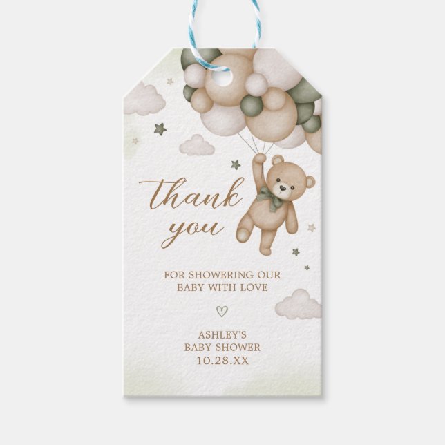 Étiquettes-cadeau Ballons à oreille verte Baby shower Favoriser les  (Devant)