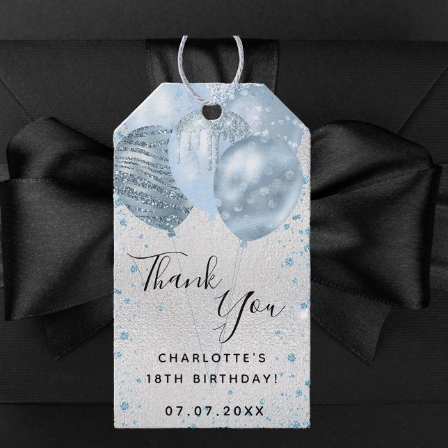 Étiquettes-cadeau Ballons bleu argent d'anniversaire merci (Créateur téléchargé)