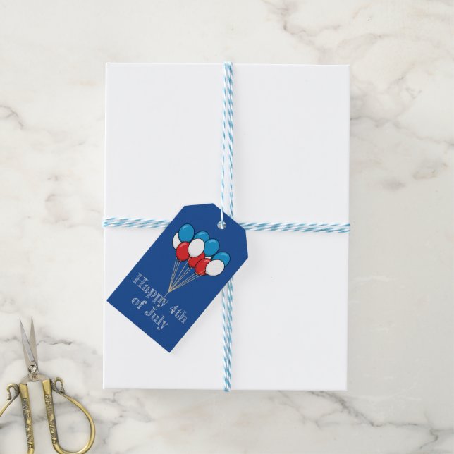 Étiquettes-cadeau Ballons bleu blanc rouge patriotique | Personnalis (Avec de laficelle)