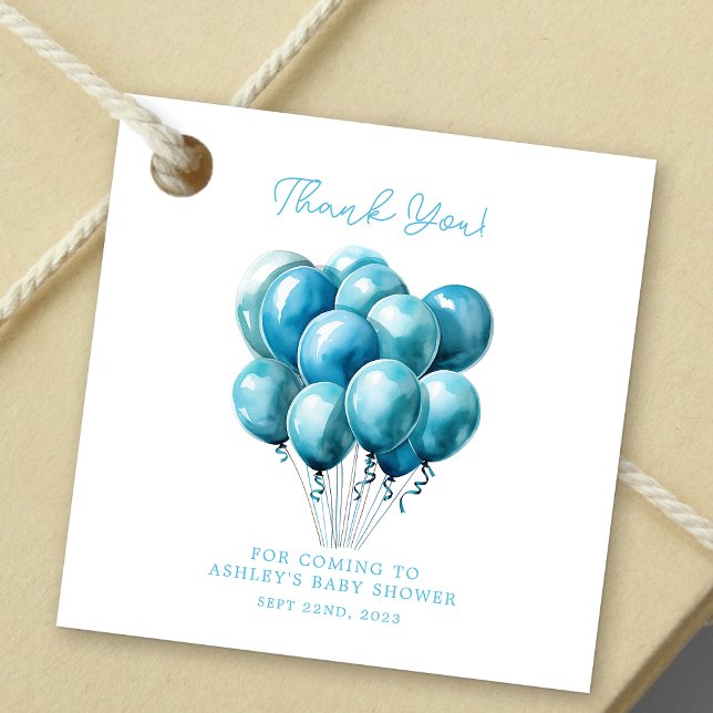 Étiquettes Cadeau Ballons Bleus Aquarelle Baby shower garçon (Créateur téléchargé)