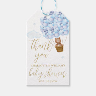 Étiquettes-cadeau Ballons Bleus Teddy Bear Baby shower Merci