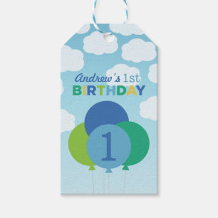 Étiquettes-cadeau Ballons Bleus Verts Ciel Nuages Garçons Anniversai