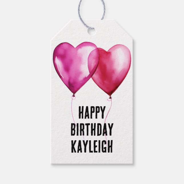 Étiquettes-cadeau Ballons Coeur Rose Blanc Anniversaire (Devant)