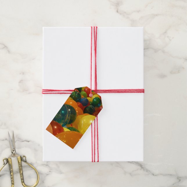 Étiquettes-cadeau Ballons colorés Design de fête (Avec de la ficelle)