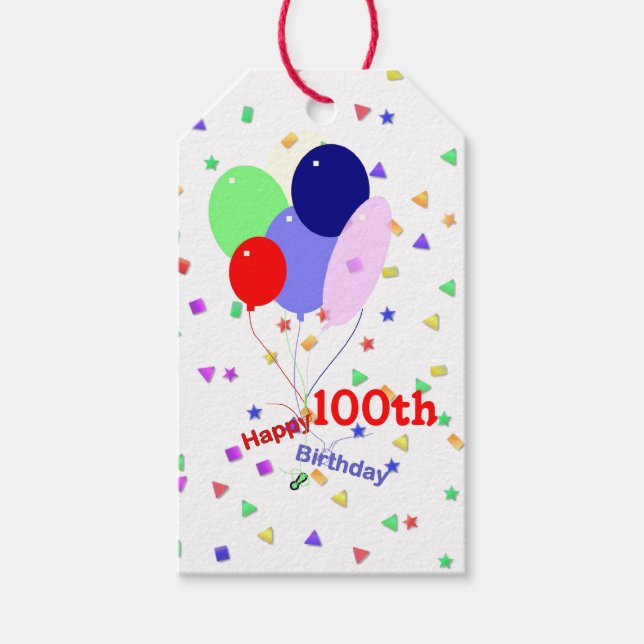 Étiquettes-cadeau Ballons colorés du 100e anniversaire (Devant)